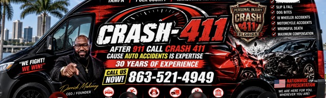 The Crash-411 van with its red and black wrap