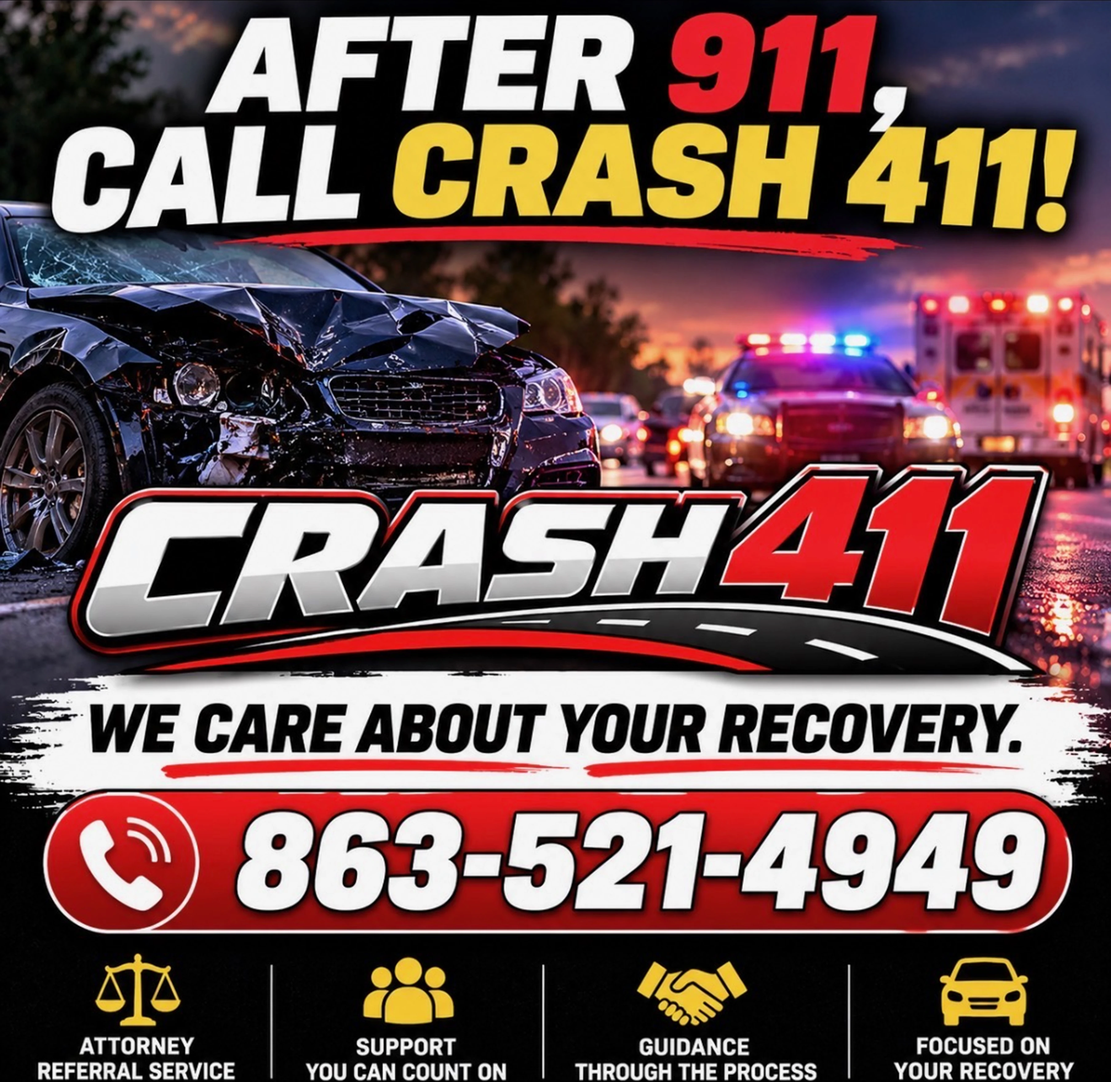 Crash 411 auto accident help flyer