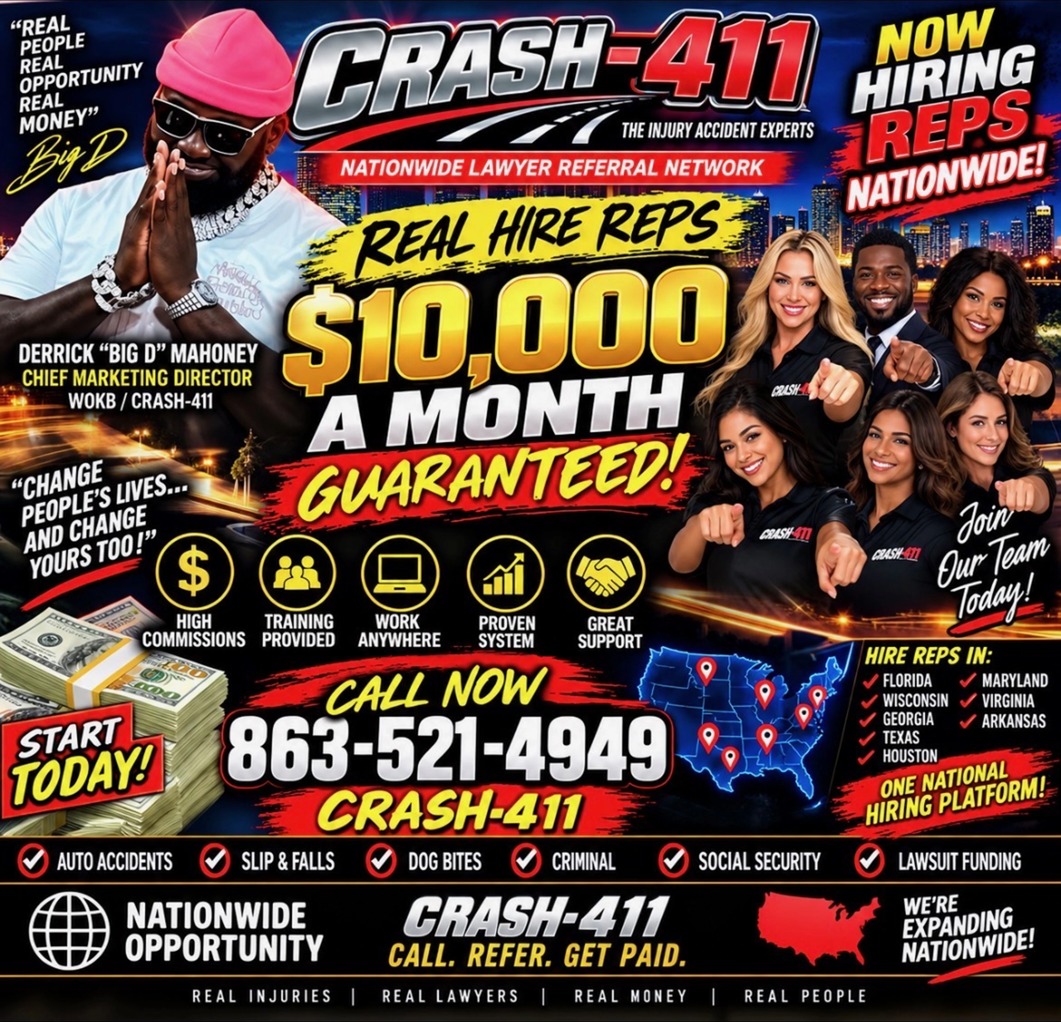 Crash 411 nationwide representative hiring poster