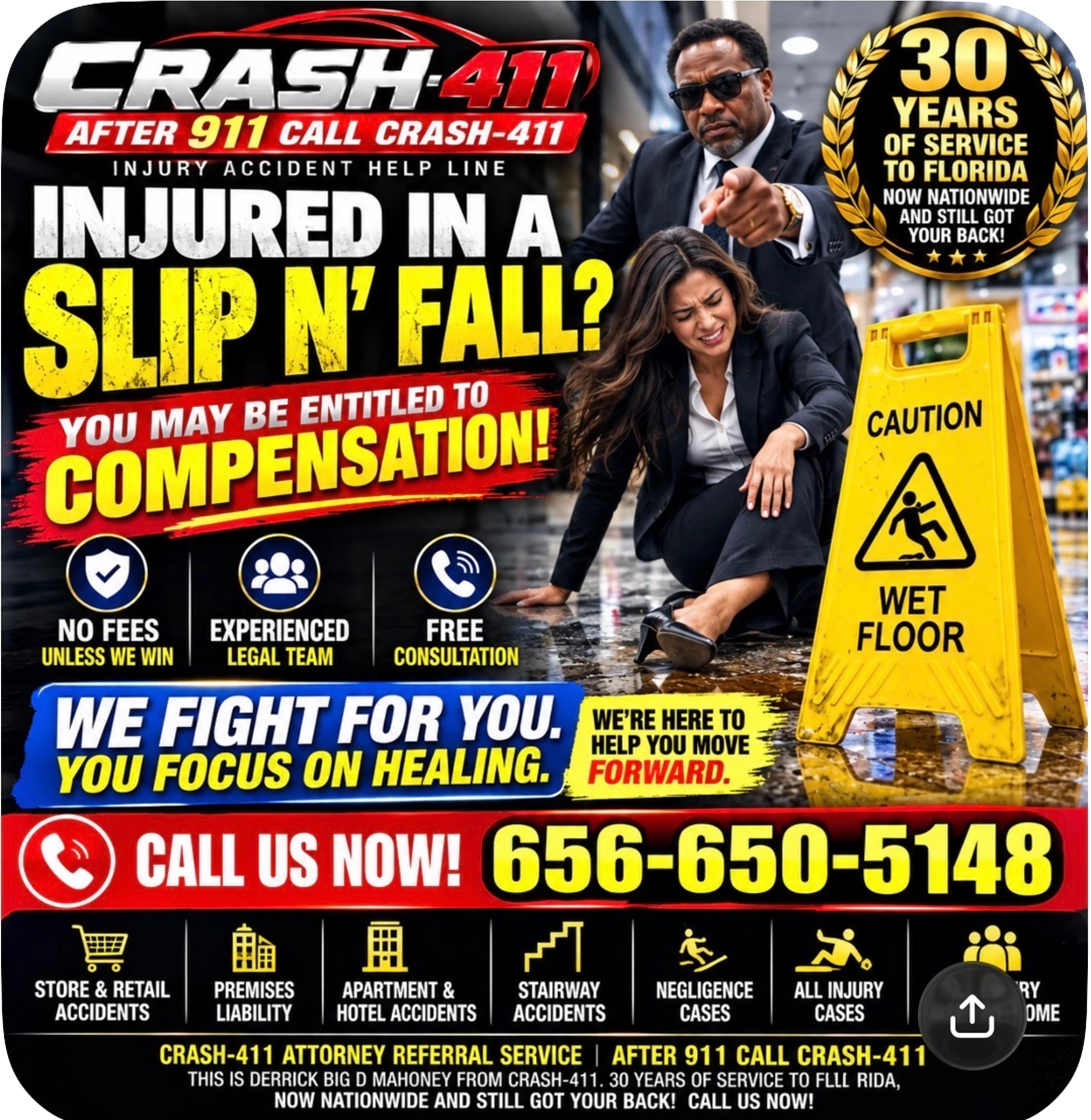 Crash 411 slip and fall help flyer
