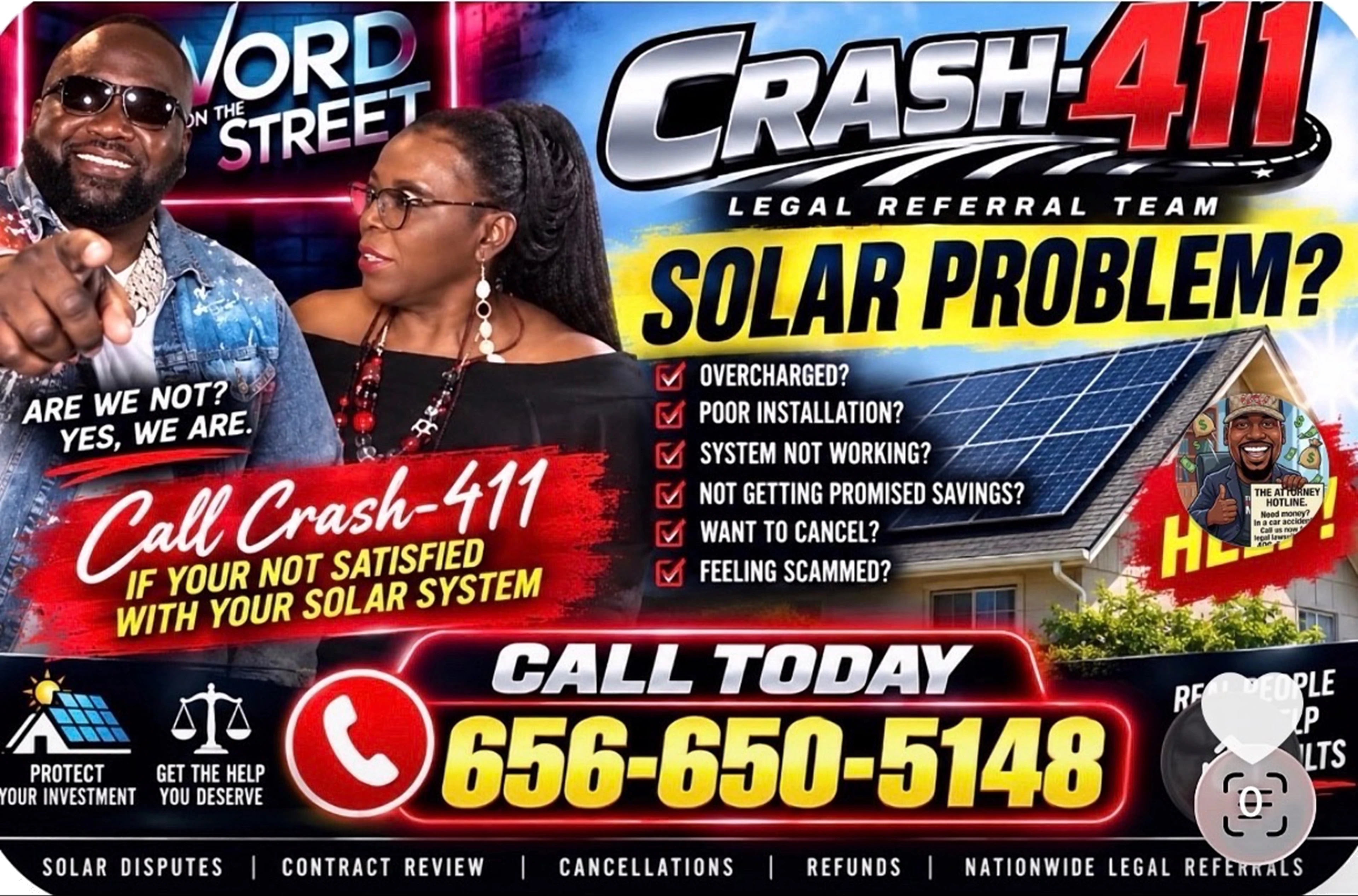 Crash 411 free solar contract review flyer