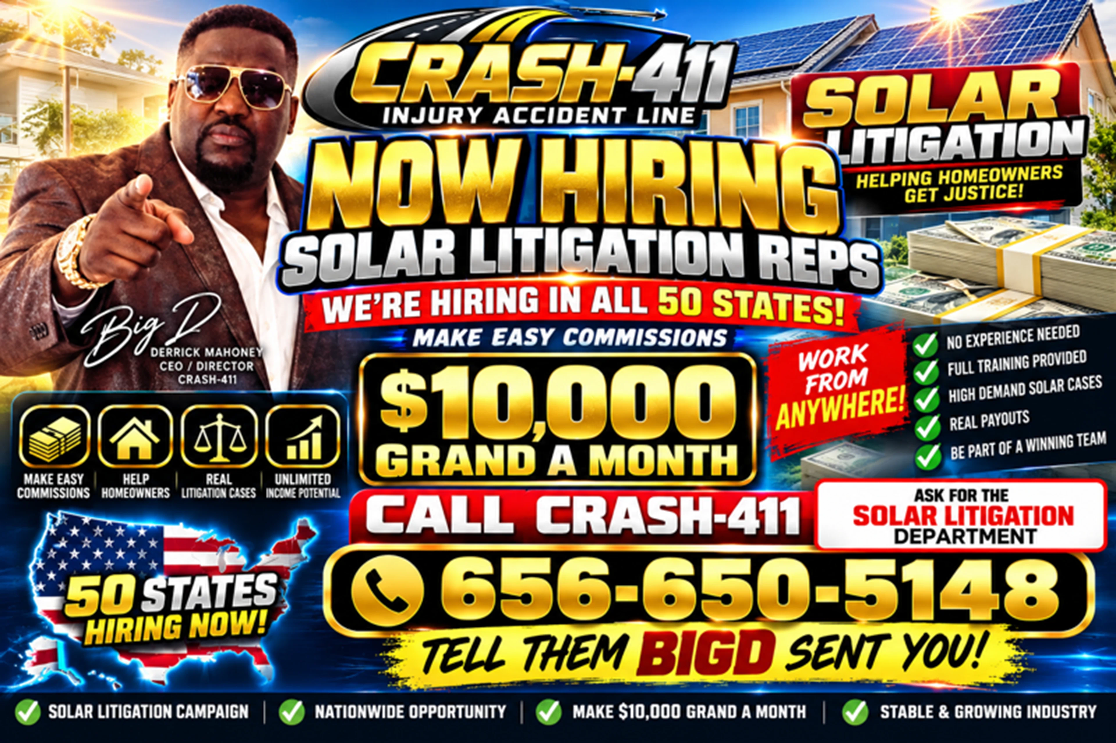 Crash 411 solar representative recruitment poster